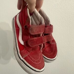 Vans Kids Red Suede Velcro Sneakers 10.5
